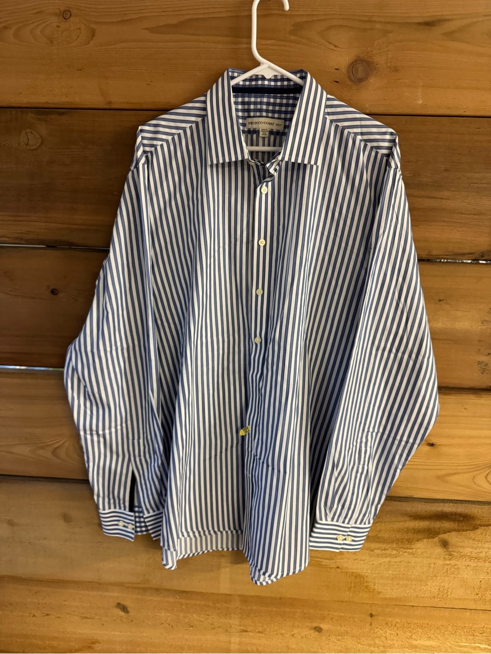 Pronto Uomo Blue and White Vertical Stripe Dress Shirt